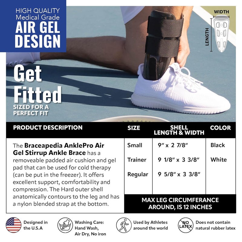 Braceapedia AnklePro Air Gel Stirrup Ankle Brace, Hard Core Side Stabilizer With Removable Cold Therapy Air Cushion & Gel Pad for Ankles, Ankle Brace for Women and Men, Ankle Support, Regular, Black - Image 2